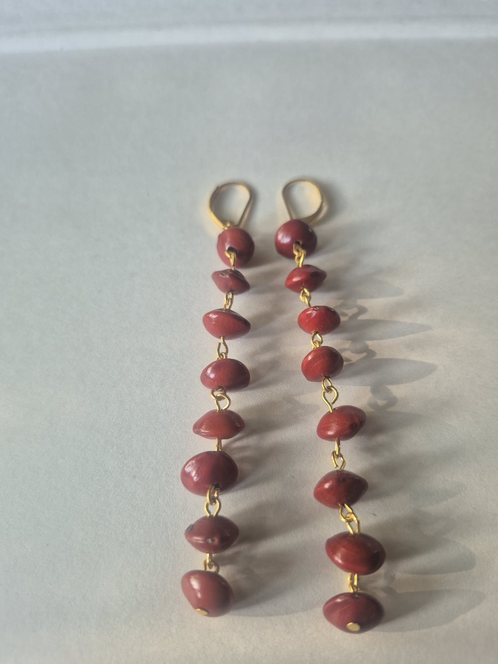 Gold-Tone Long Brown Bead Real Seeds Drop Earrings - Picture 2 of 5